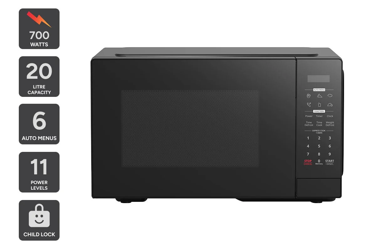 Kogan 20L Microwave Black 700W with 6 Auto Cook Menus