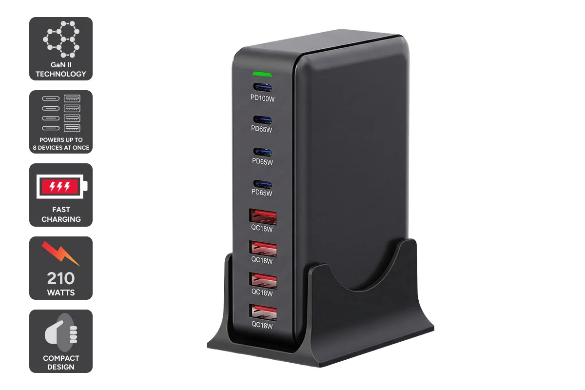 Kogan 210W 8 Port GaN PD Super Fast Charging Station USB C USB A