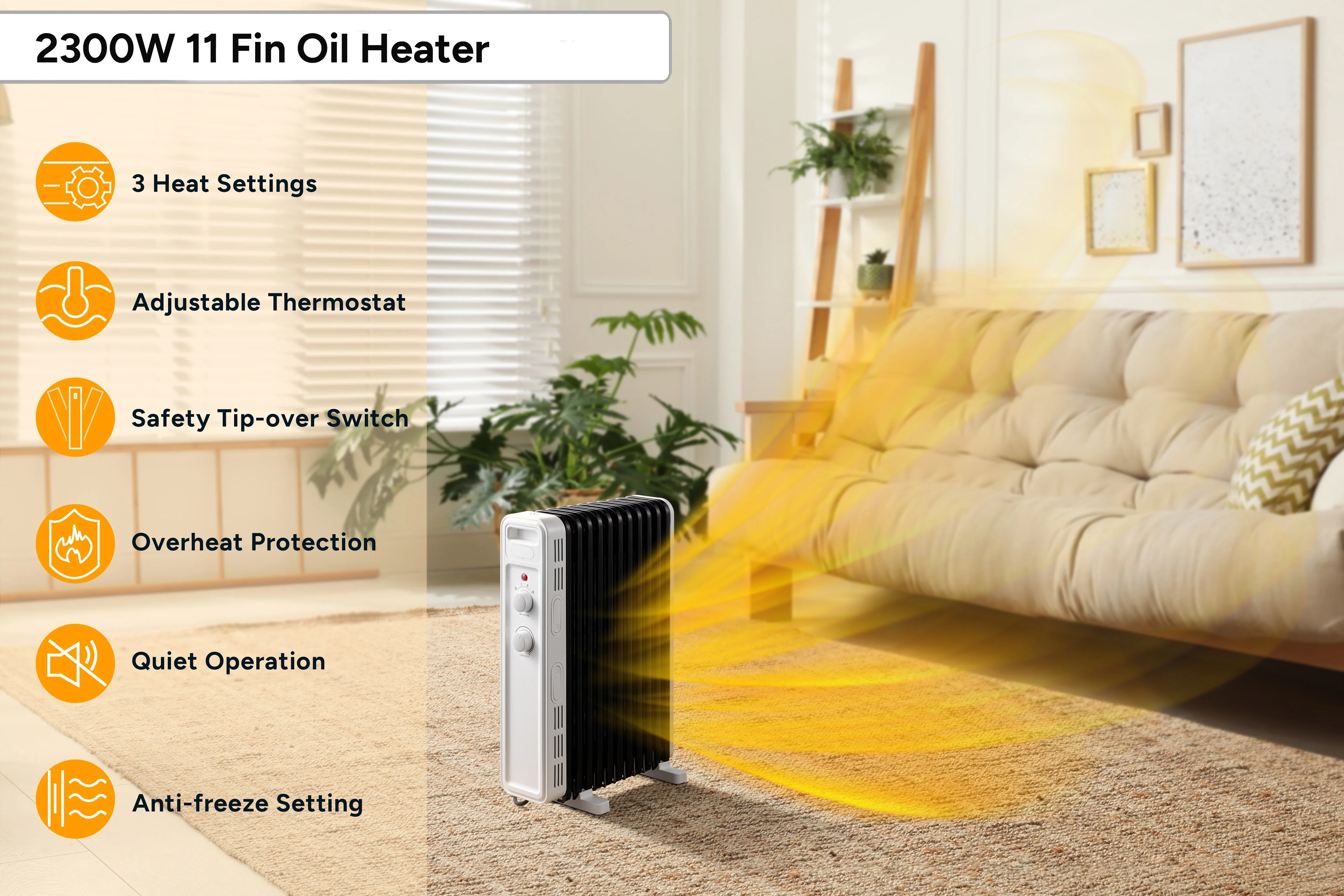 Kogan 2300W 11 Fin Oil Heater Quiet Portable Room Heater - Image 4