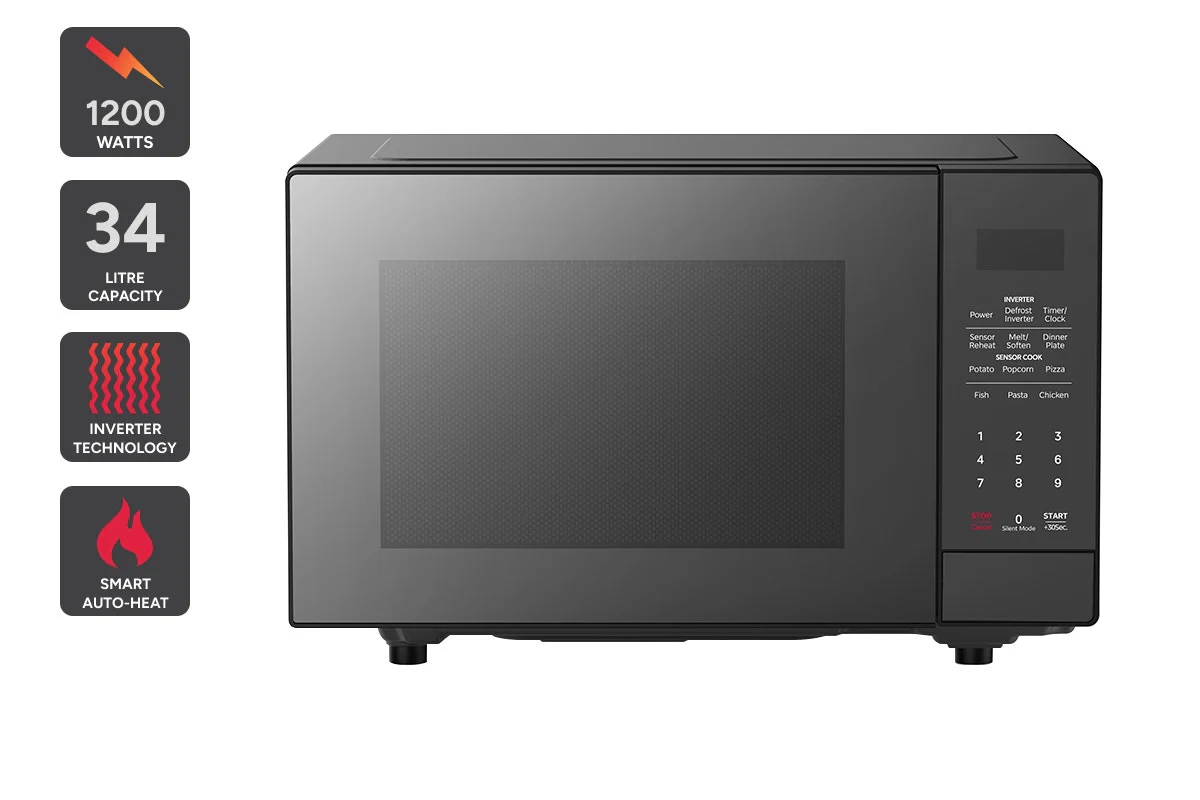 Kogan 34L Inverter Microwave with Mirror Finish Black 1200W