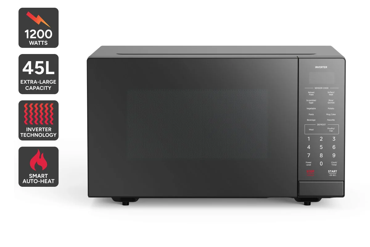 Kogan 45L Inverter Microwave with Mirror Finish Black 1200W