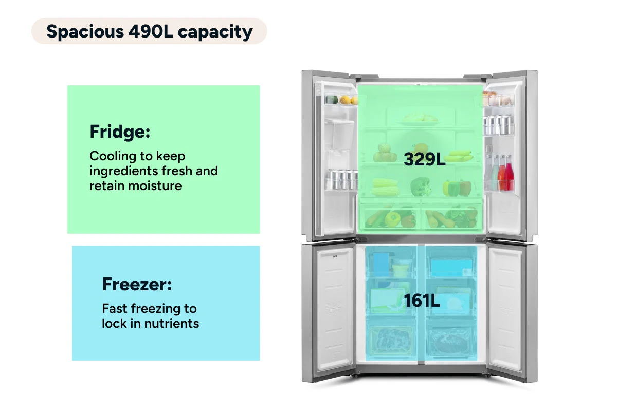 Kogan 490L French Door Fridge with Water Dispenser Stainless Steel - Image 7
