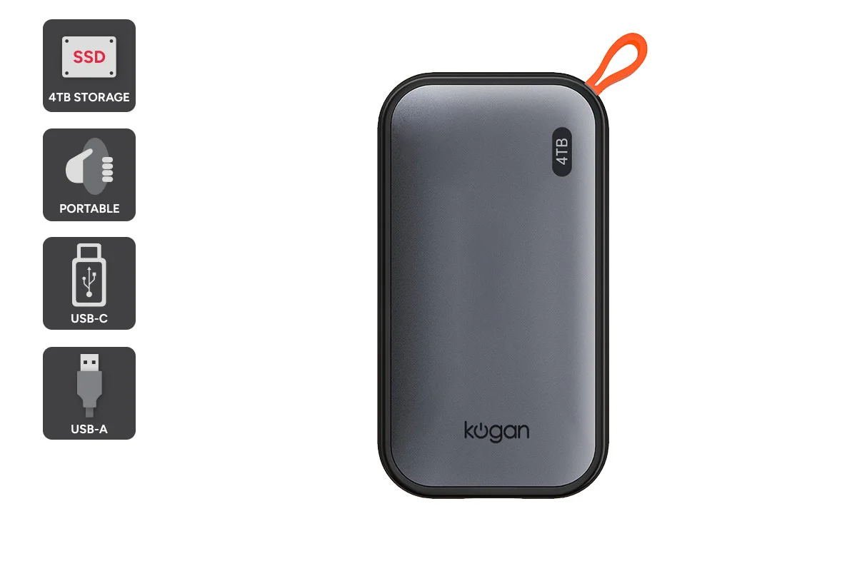 Kogan 4TB Portable SSD Drive - Fast USB 3.2 Storage for Creators