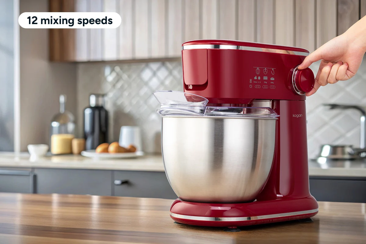 Kogan 5L Stand Mixer Red 12 Speed with Stainless Steel Bowl - Image 4