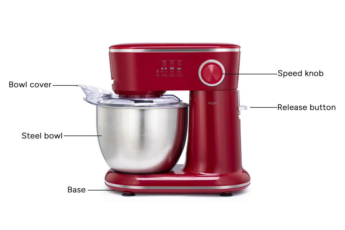 Kogan 5L Stand Mixer Red 12 Speed with Stainless Steel Bowl - Image 7