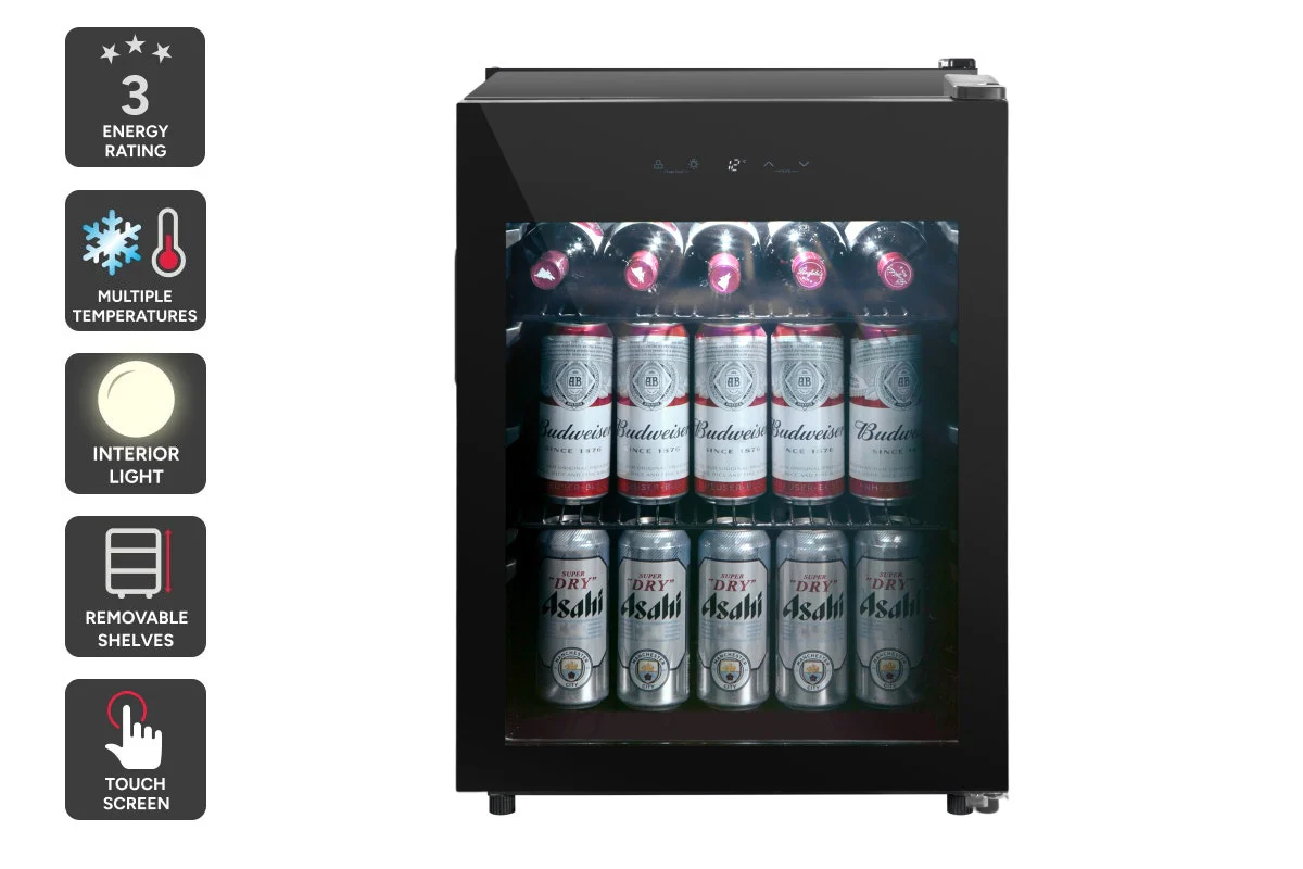 Kogan 66L Glass Door Bar Fridge LED Beverage Cooler