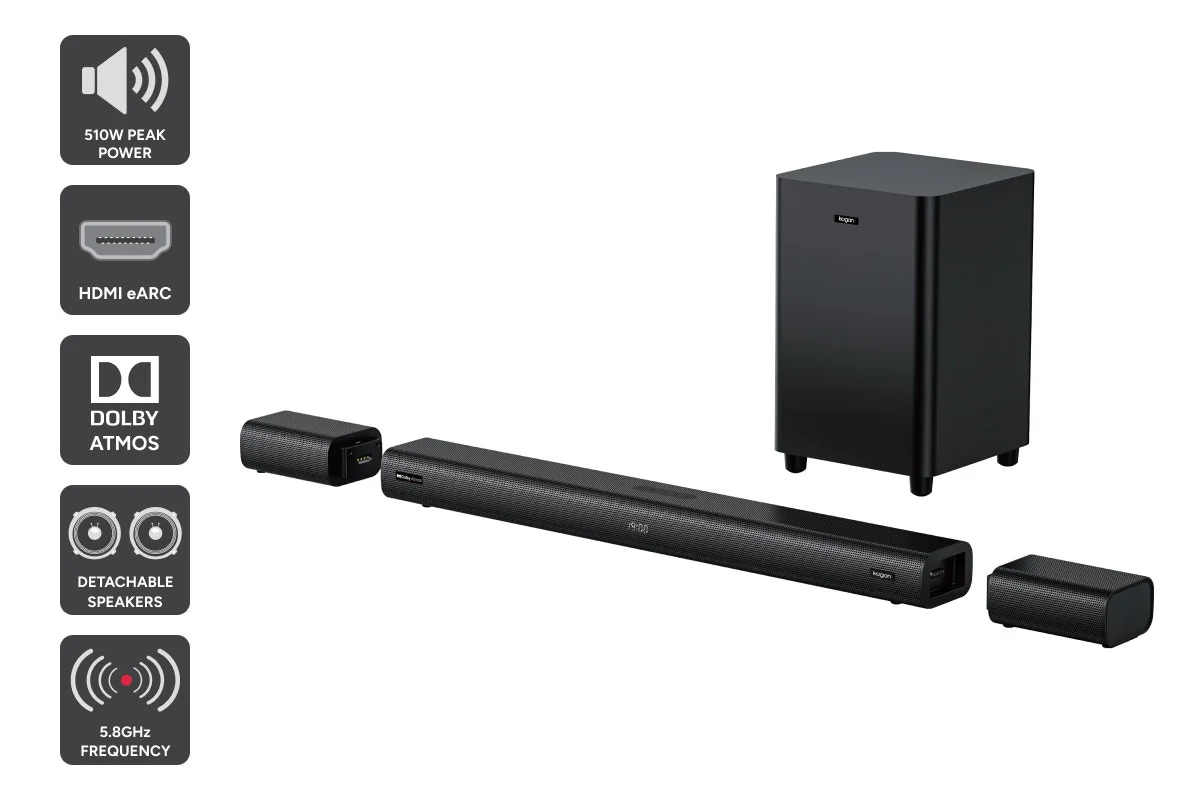 Kogan 7.1.4 Channel Dolby Atmos Soundbar with Surround Speakers