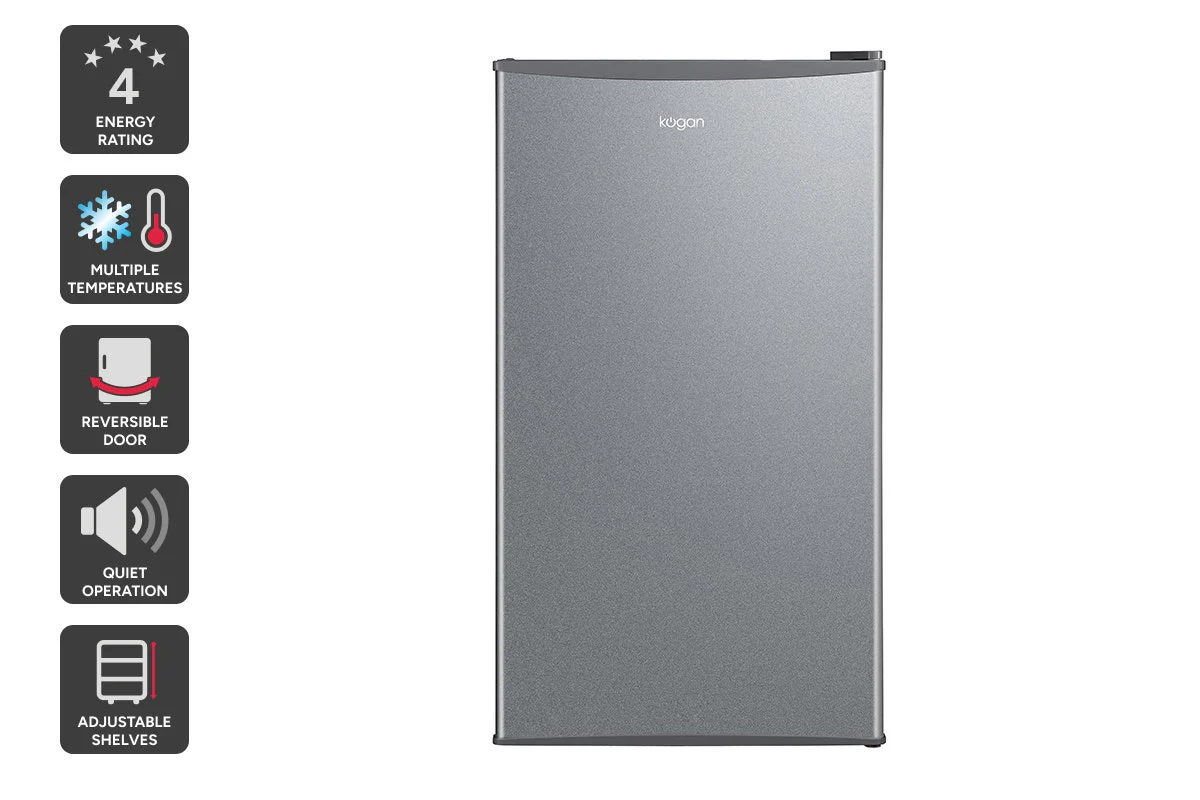 Kogan 93L Bar Fridge Silver Inverter Quiet 4 Star Energy