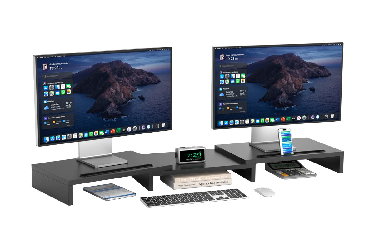 Kogan Dual Monitor & Laptop Stand - Adjustable 108cm, Black MDF - Image 2