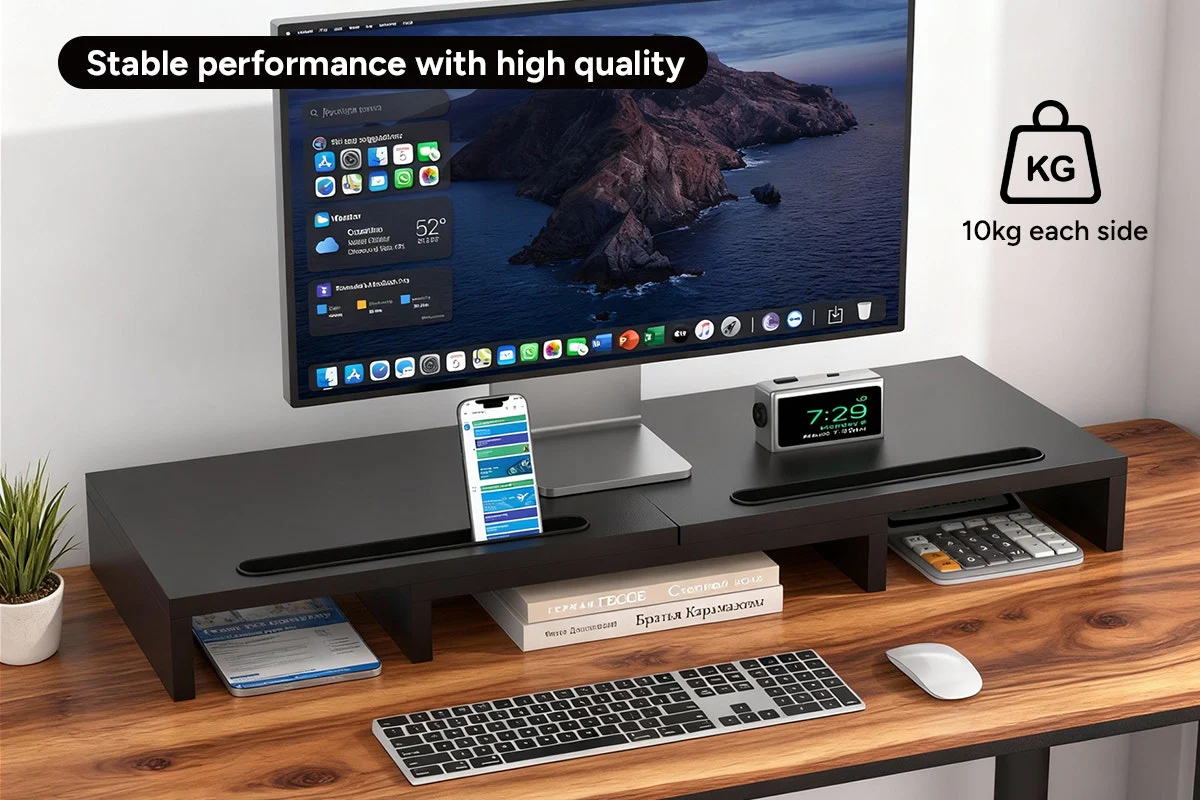 Kogan Dual Monitor & Laptop Stand - Adjustable 108cm, Black MDF - Image 3