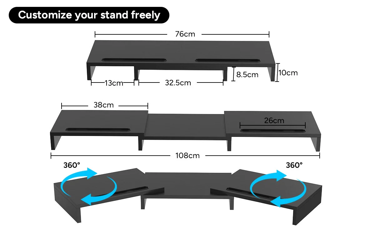 Kogan Dual Monitor & Laptop Stand - Adjustable 108cm, Black MDF - Image 9