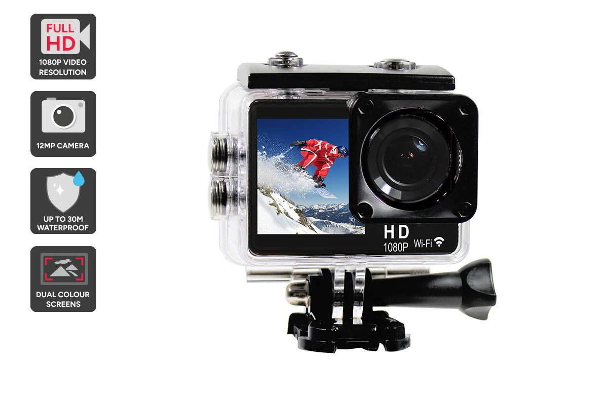 Kogan Dual Screen 1080P Wi Fi Action Camera with Waterproof Case