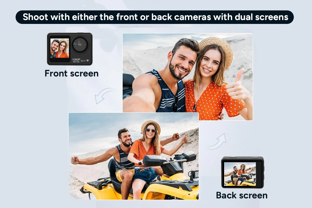 Kogan Dual Screen 1080P Wi Fi Action Camera with Waterproof Case - Image 3