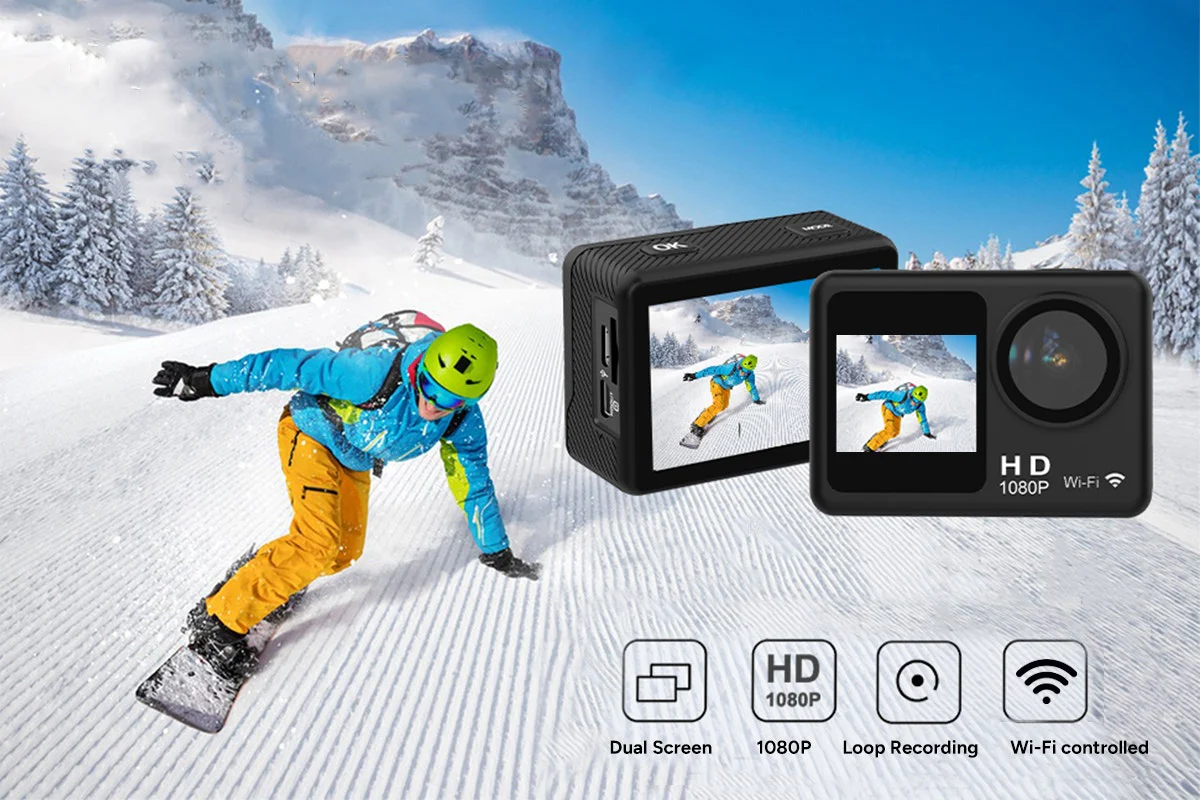 Kogan Dual Screen 1080P Wi Fi Action Camera with Waterproof Case - Image 5