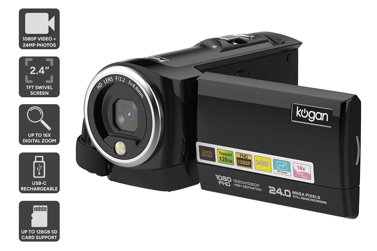 Kogan Full HD Digital Camcorder with 16x Zoom & Rotatable Screen