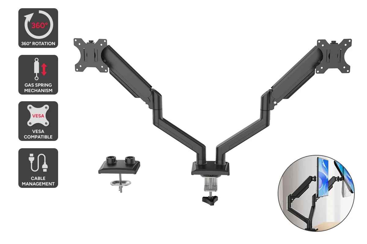Kogan Full Motion Gas Spring Dual Monitor Arm 17 to 32 Inch