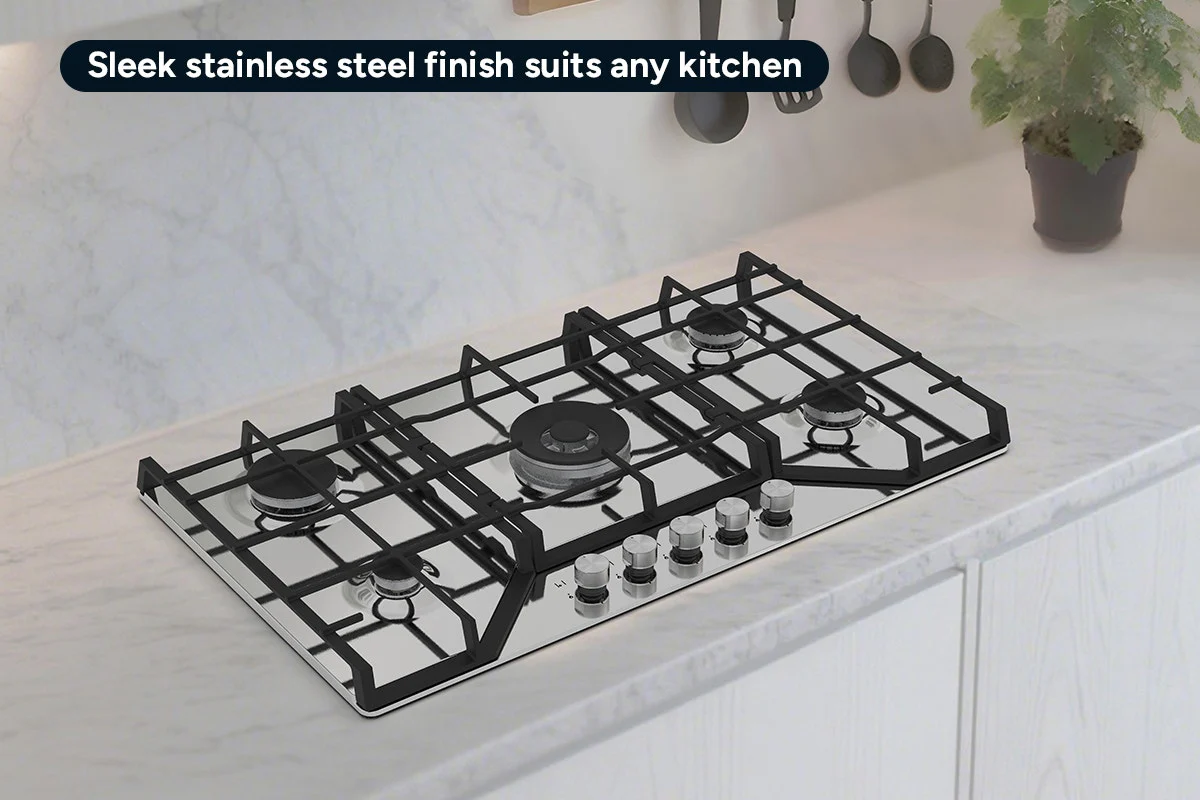 Kogan Gas Cooktop 90cm Stainless Steel 5-Burner with Wok Burner - Image 3