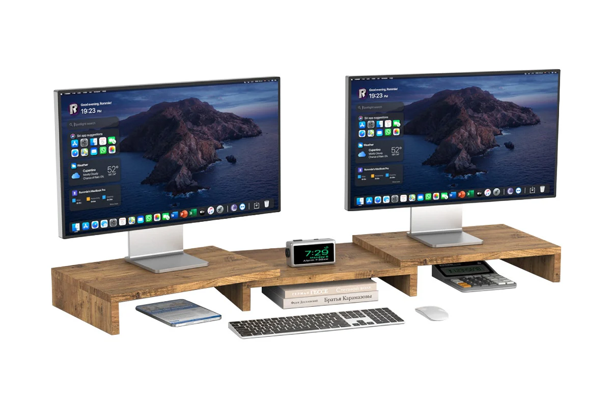 Kogan Modern Dual Monitor & Laptop Stand - Adjustable Dark Walnut - Image 2