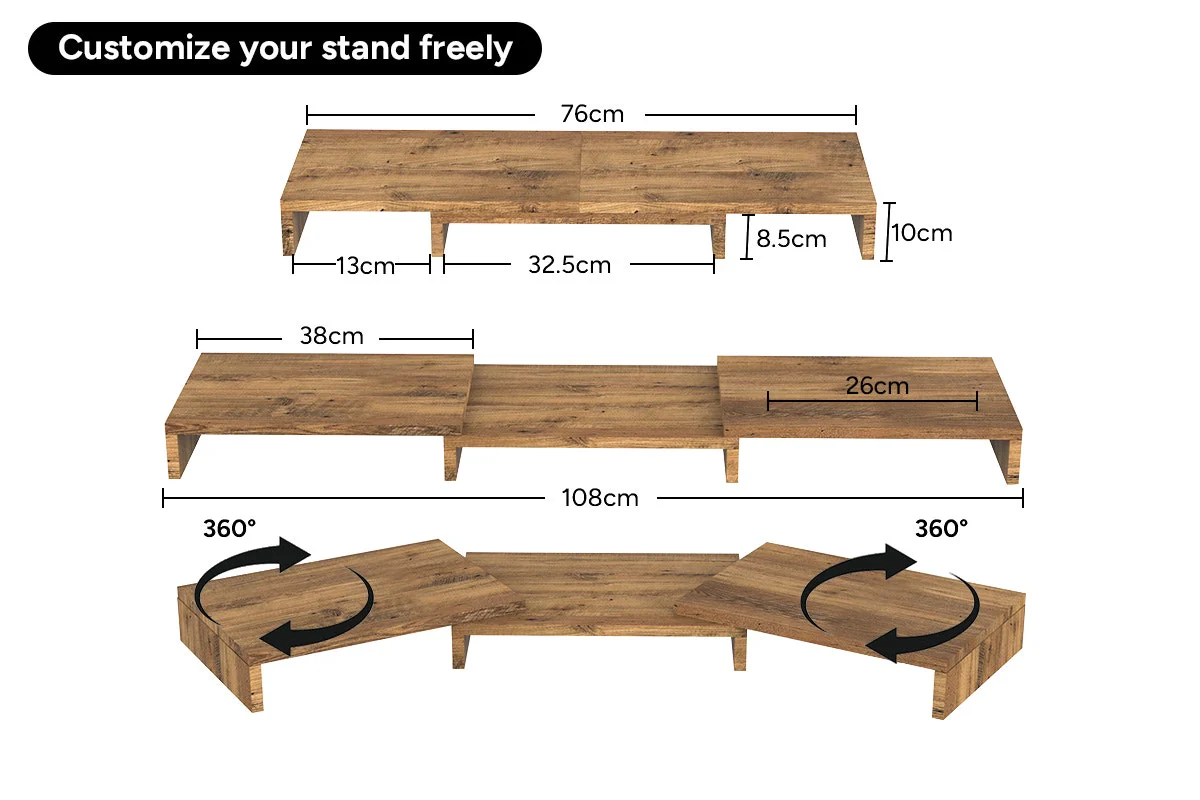 Kogan Modern Dual Monitor & Laptop Stand - Adjustable Dark Walnut - Image 9