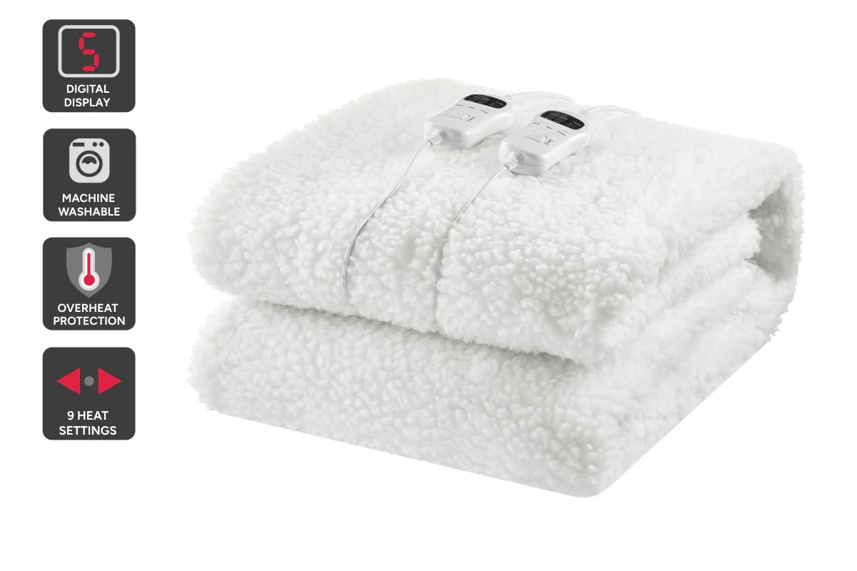 Kogan Multi Zone Sherpa Fitted Electric Blanket Queen 4 Zone