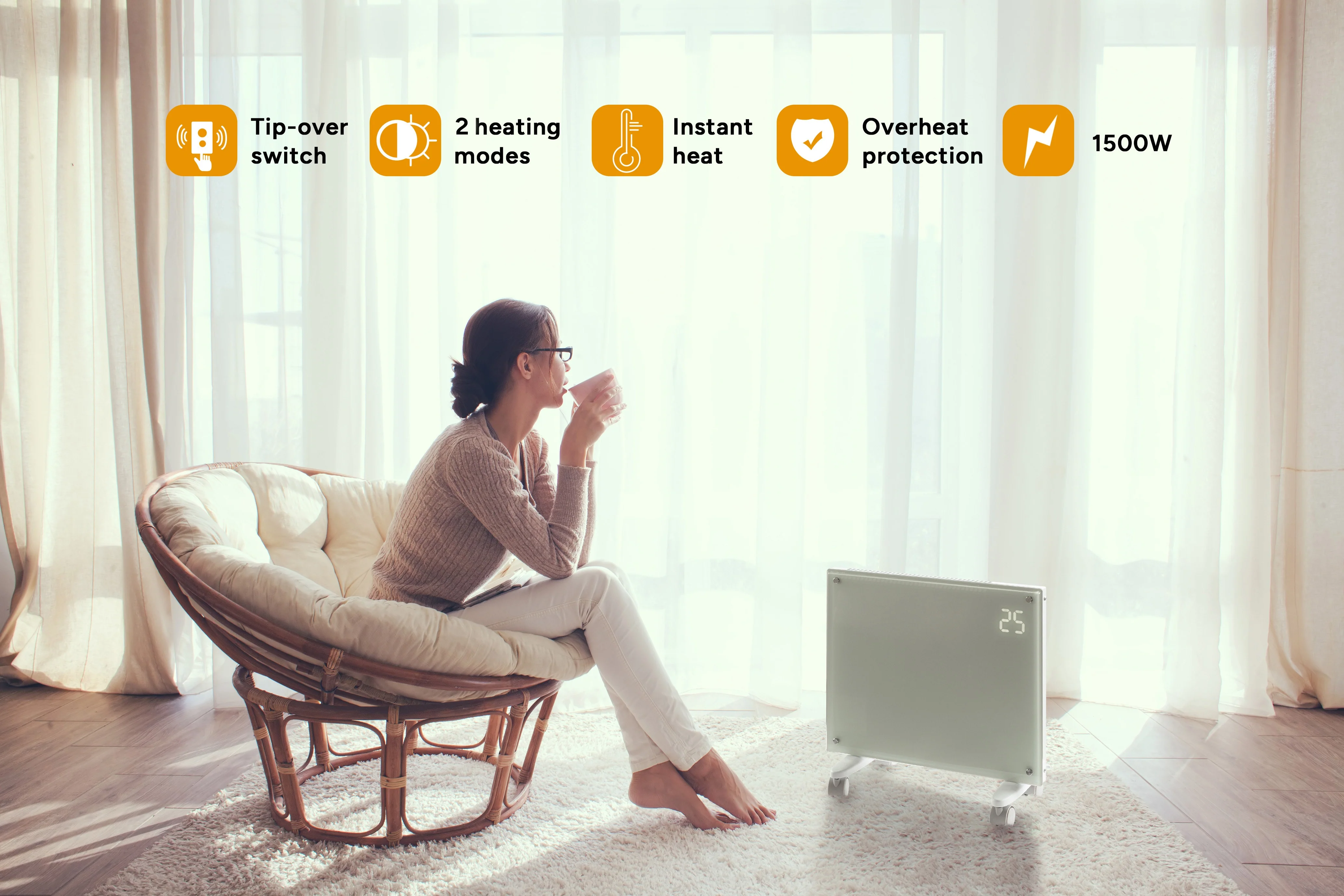 Kogan SmarterHome 1500W Premium Glass Panel Heater White - Image 8