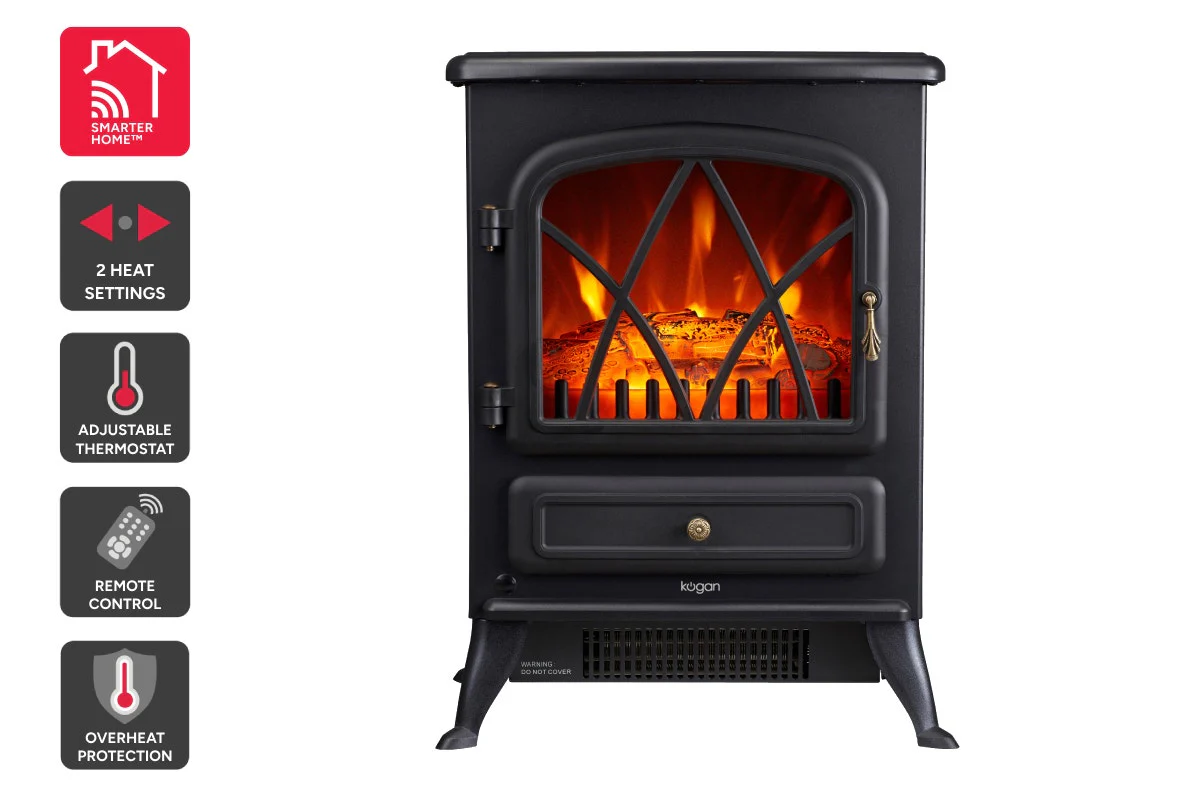 Kogan SmarterHome 1800W Portable Electric Fireplace Heater