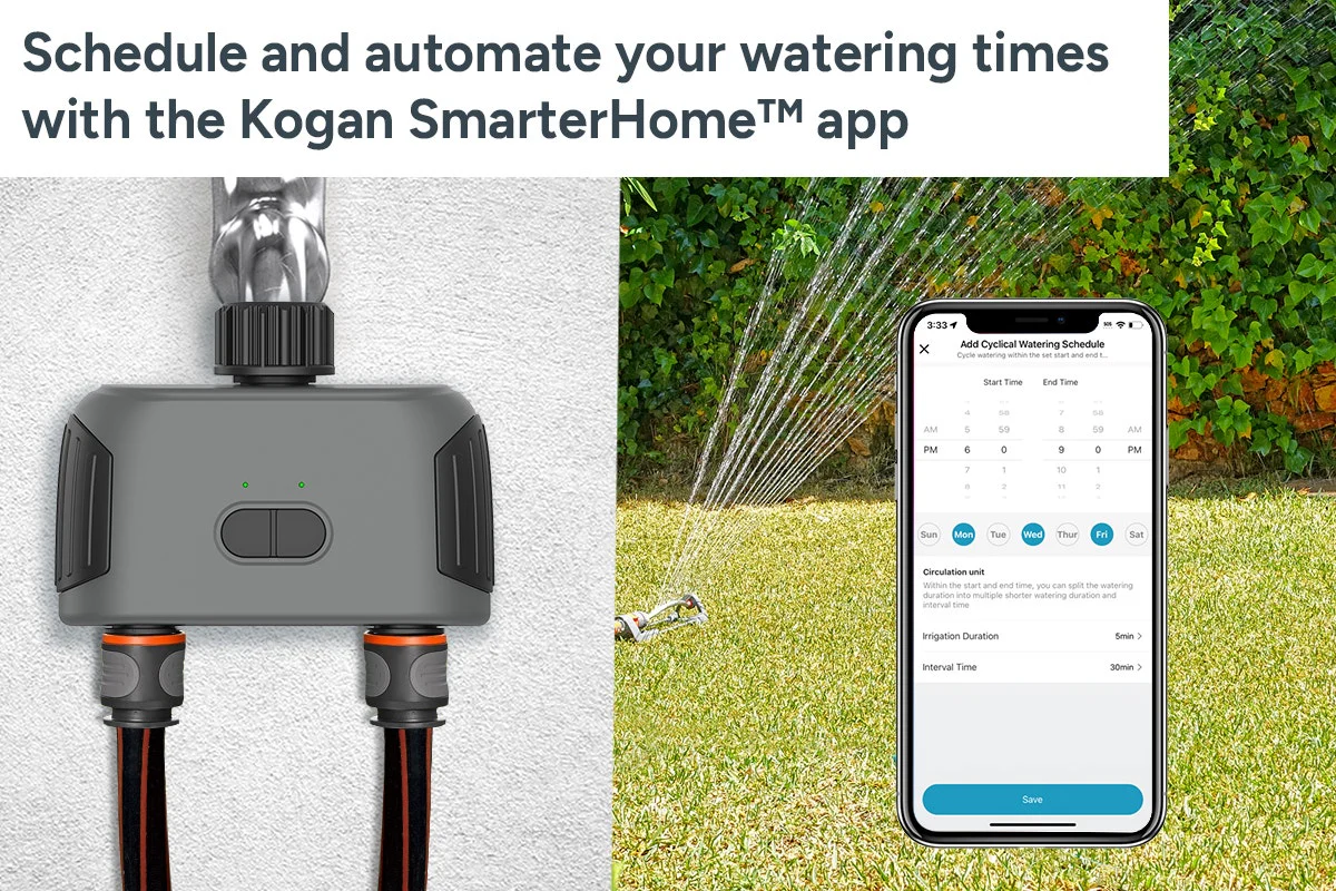 Kogan SmarterHome Bluetooth Garden Irrigation Water Timer Dual Outlet - Image 3