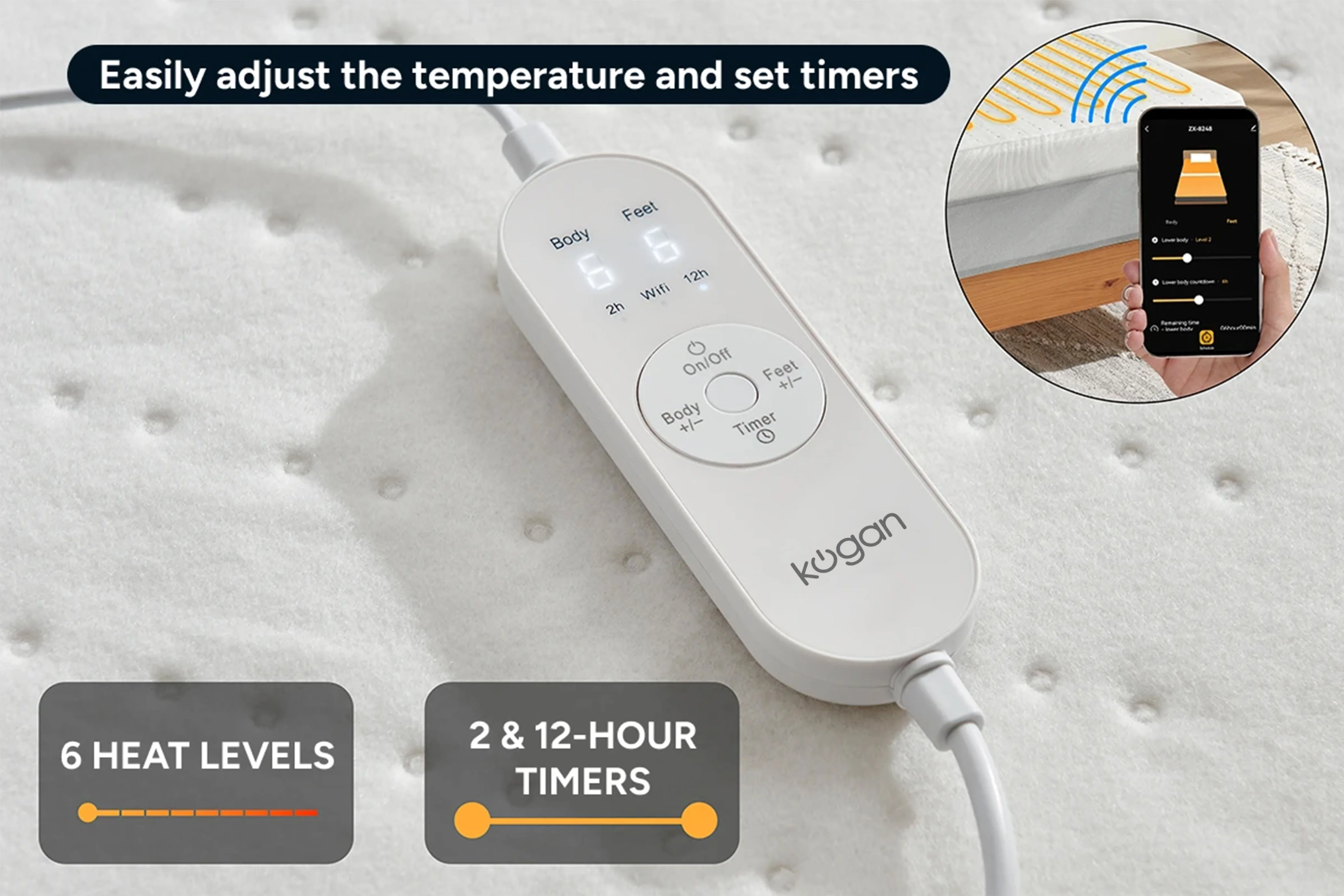 Kogan SmarterHome Electric Fitted Blanket Queen App Controlled - Image 4