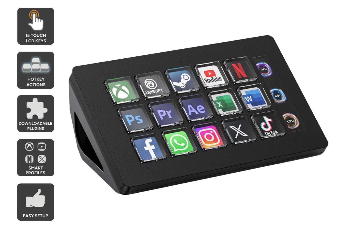 Kogan Stream Deck - 15 Customizable LCD Keys for Enhanced Workflow