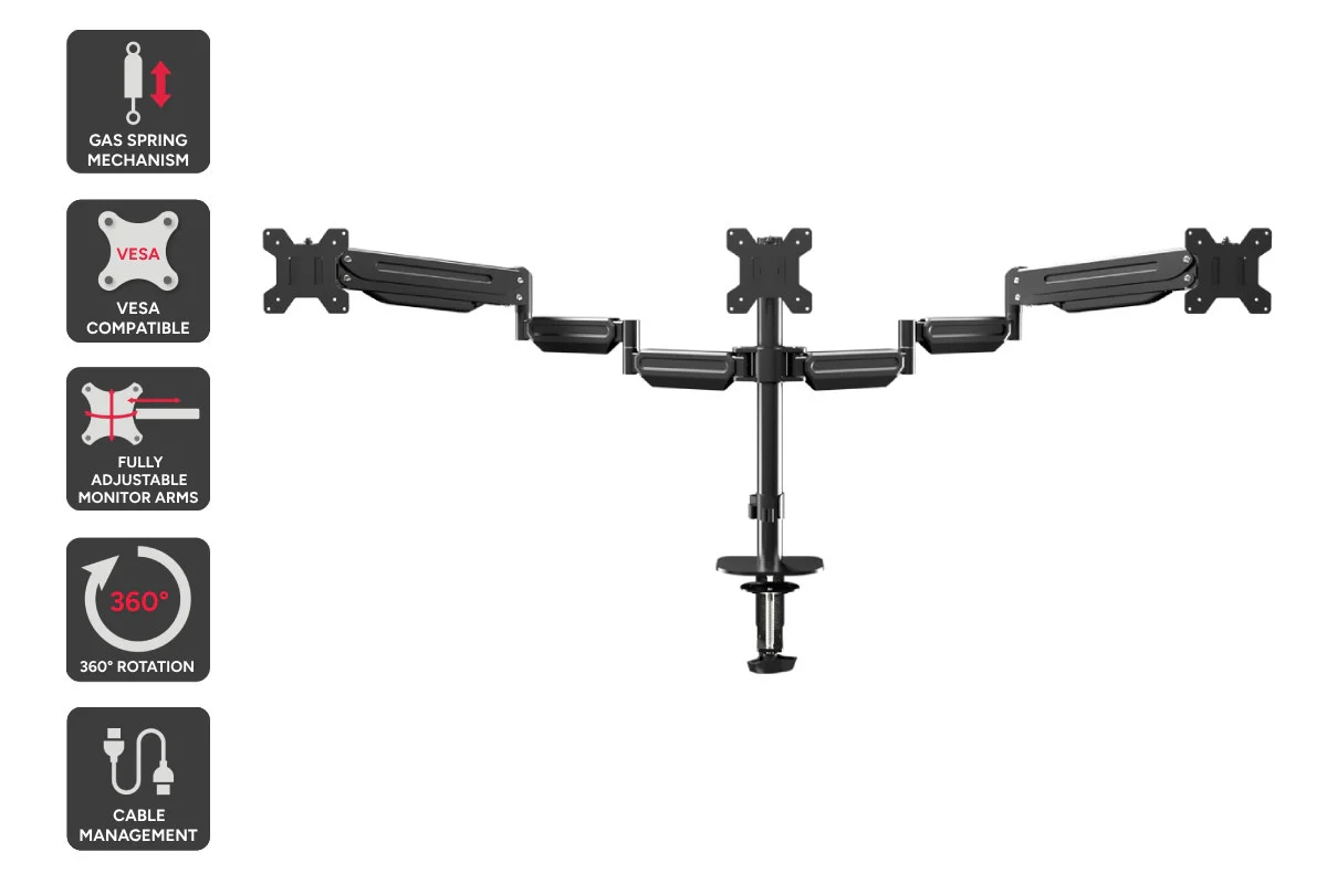 Kogan Triple Monitor Arm for 17"-27" Screens - Full Motion Gas Spring
