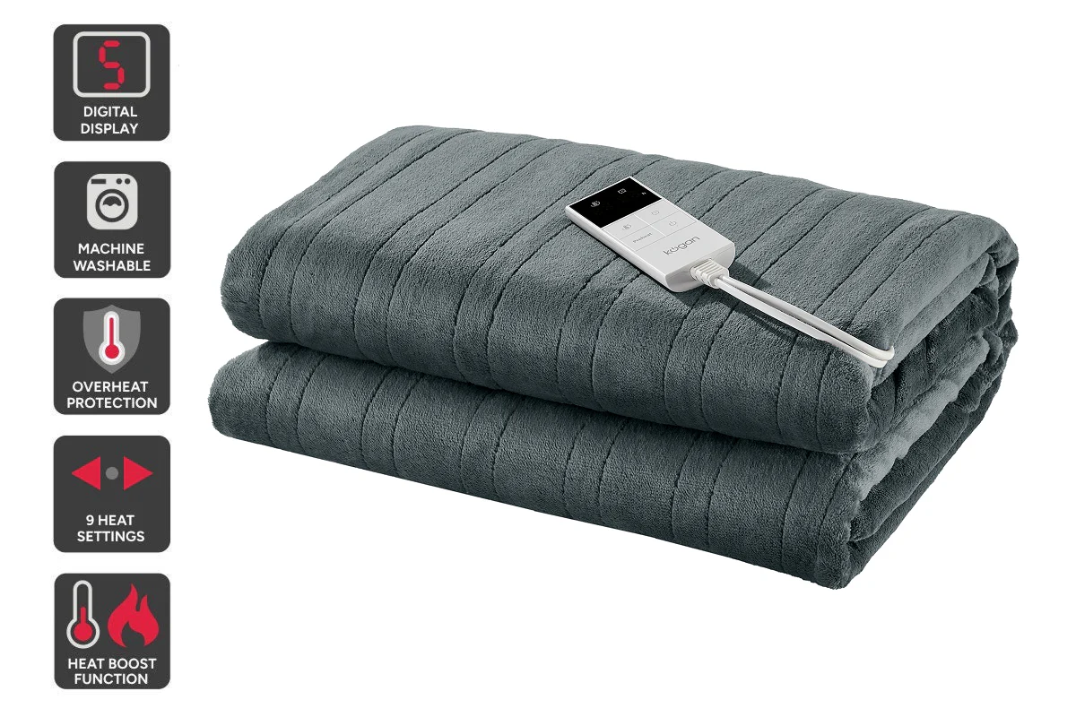 Kogan Washable Electric Heated Throw Blanket Charcoal 200 x 180cm