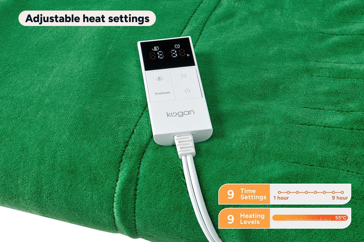 Kogan Washable Electric Heated Throw Blanket Green 200 x 180cm - Image 6