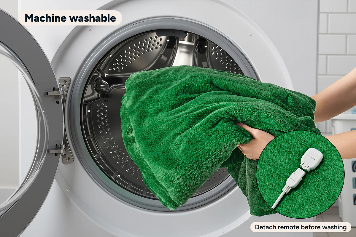 Kogan Washable Electric Heated Throw Blanket Green 200 x 180cm - Image 7