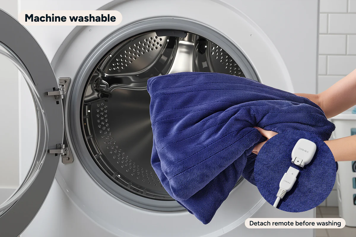 Kogan Washable Electric Heated Throw Blanket Navy 160 x 130cm - Image 7