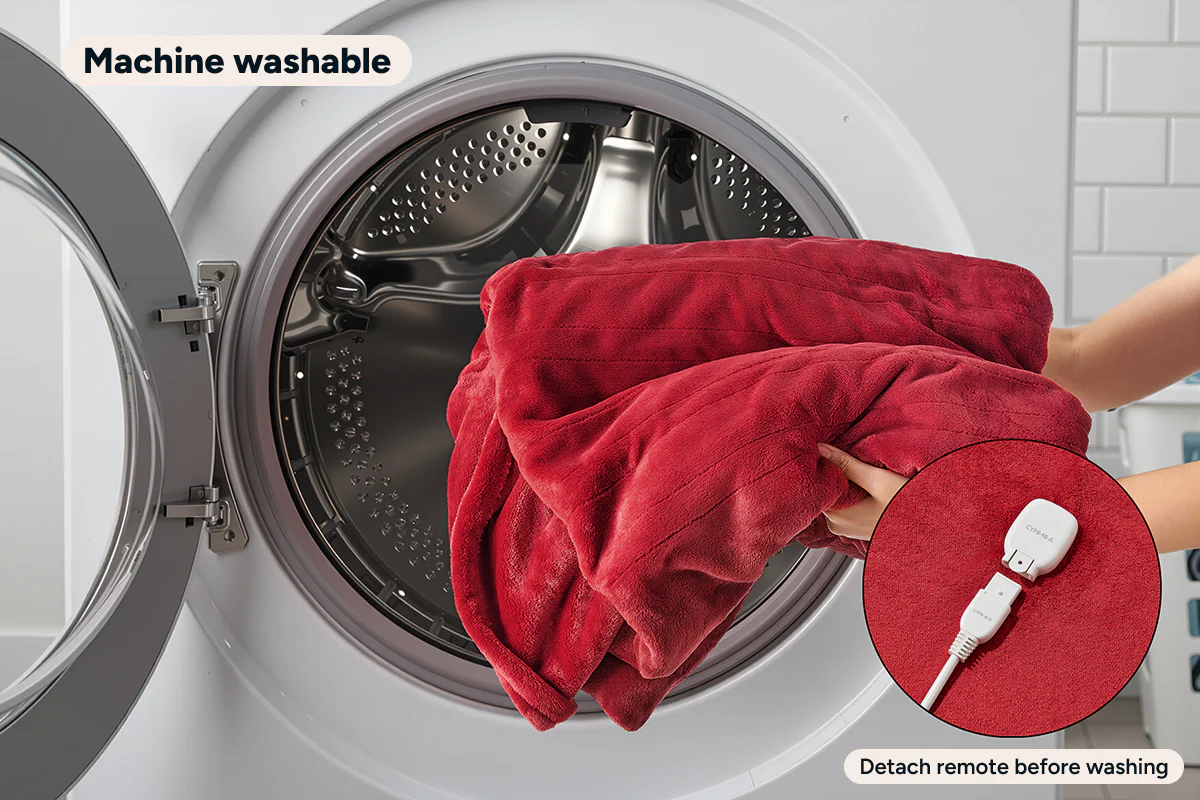 Kogan Washable Electric Heated Throw Blanket Red 200 x 180cm - Image 7