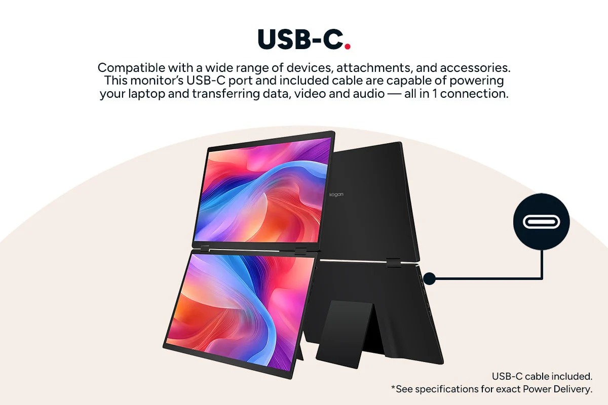 Kogan XPRESSO 16 Inch FHD Plus Dual Screen USB C Portable Monitor - Image 3