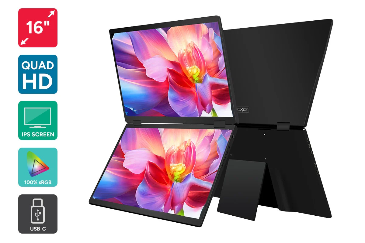 Kogan XPRESSO 16 Inch QHD Plus 2.5K Dual Screen USB C Monitor