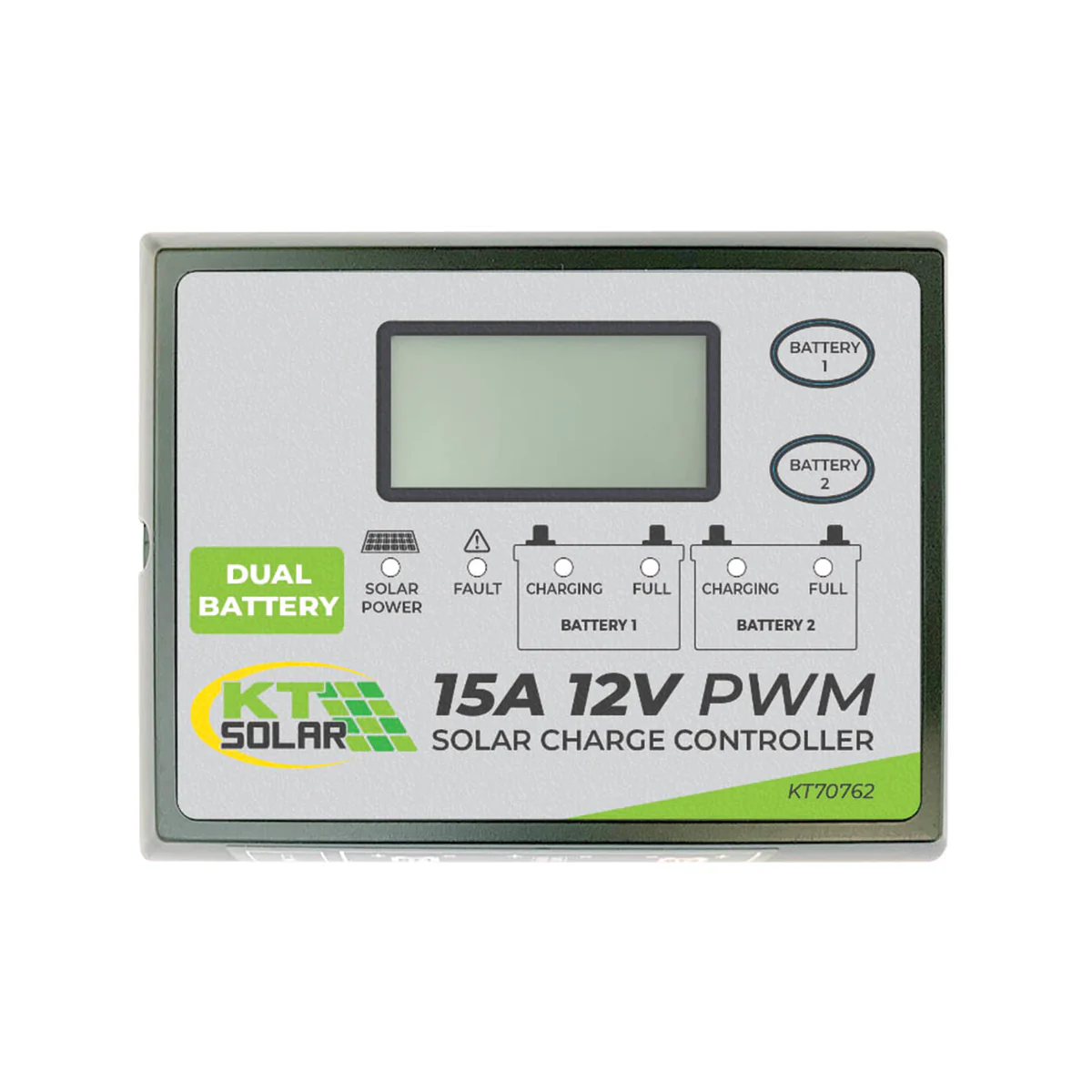 Kt Solar 15A 12V Solar Controller PWM KT70762 - Dual Battery Charging - LCD Display