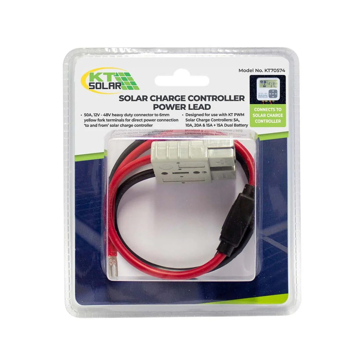 KT Solar HD 50A Connector Accessory Lead 300mm - 6mm Yellow Fork Terminals - Image 2
