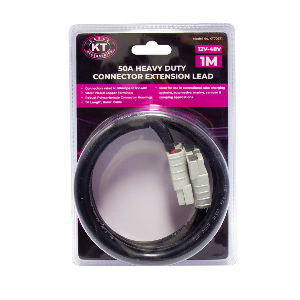 Kt Solar HD Connector 50A Extension Lead 1m - Black - Durable & Versatile - Image 2