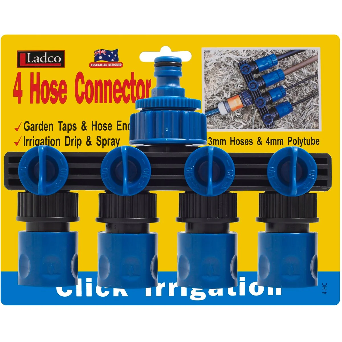 Ladco Hose Connector - 4 Outlet - Plastic - Outdoor Use