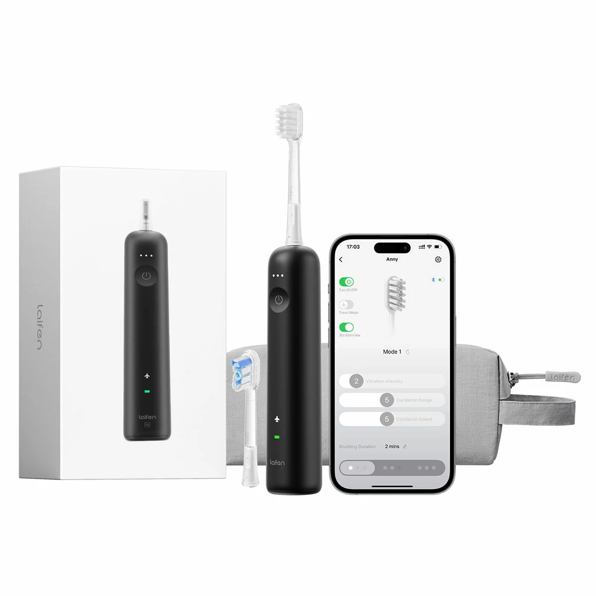 Laifen Wave SE Electric Toothbrush Soft Bristles Black 1TB31-P-US-DG-002
