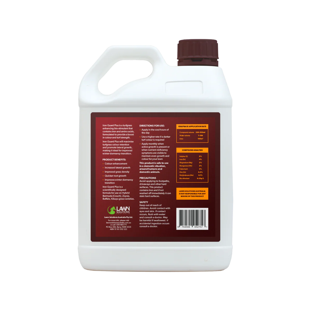 Lawn Solutions Australia Iron Guard Plus - 2.5L Turfgrass Bio-Stimulant - Dark Green - Image 2