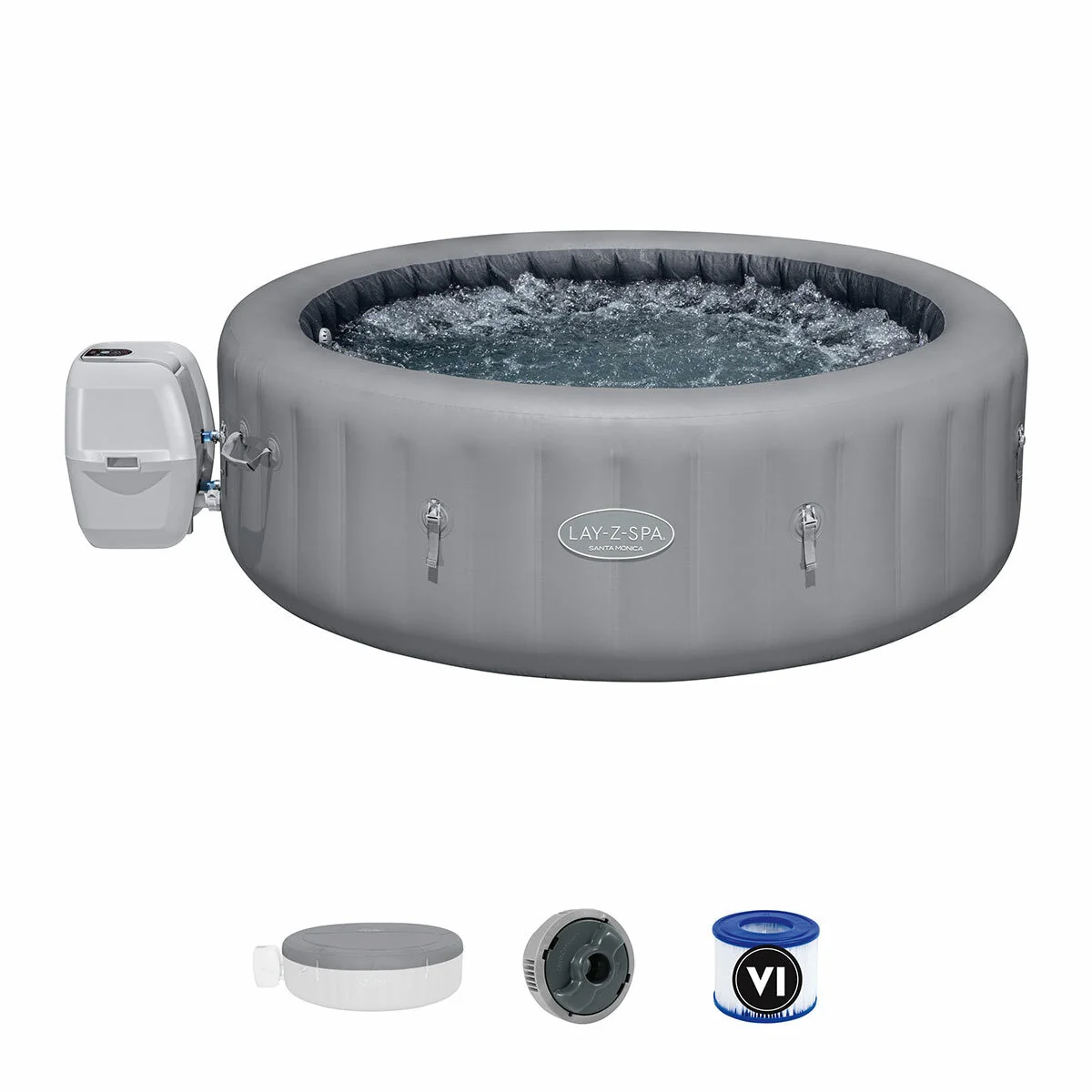 Lay-Z-Spa Santa Monica AirJet 7 Inflatable Spa 216cm Grey Capacity 1,190L - Image 5