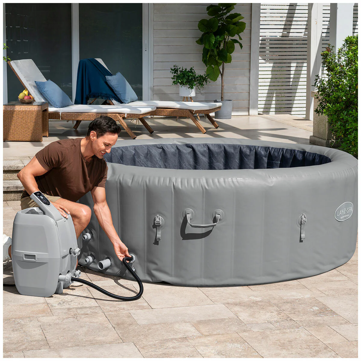 Lay-Z-Spa Santa Monica AirJet 7 Inflatable Spa 216cm Grey Capacity 1,190L - Image 7
