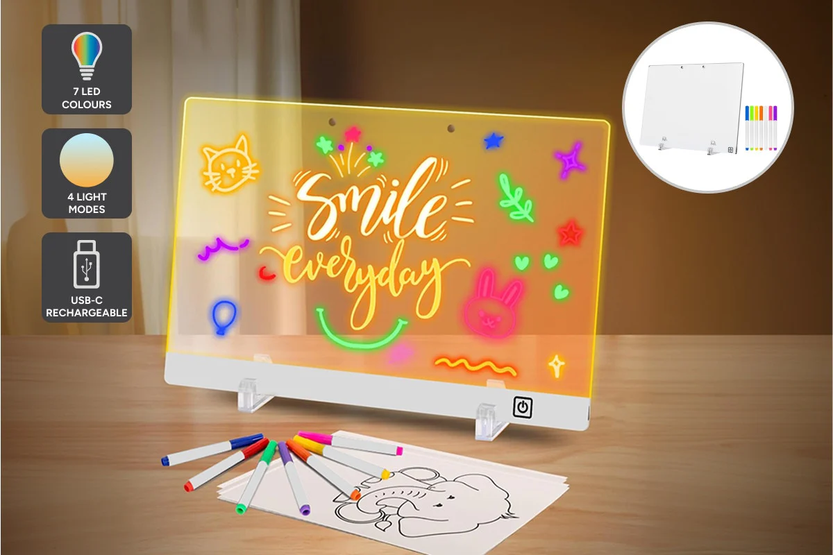 LED Acrylic Drawing Board with 7 Markers and Stand