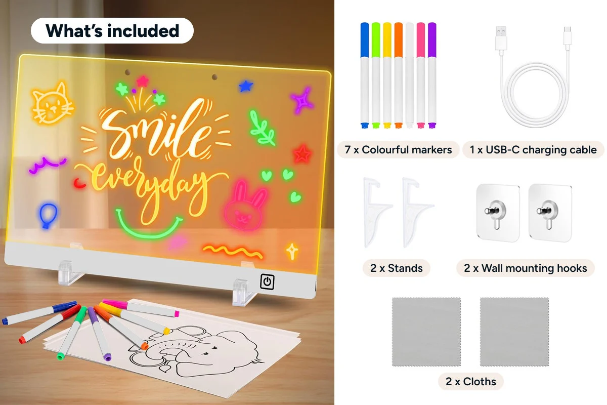 LED Acrylic Drawing Board with 7 Markers and Stand - Image 10