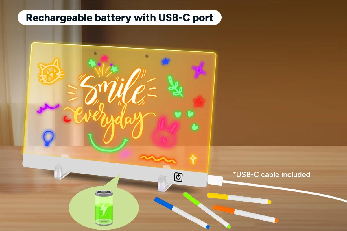 LED Acrylic Drawing Board with 7 Markers and Stand - Image 6