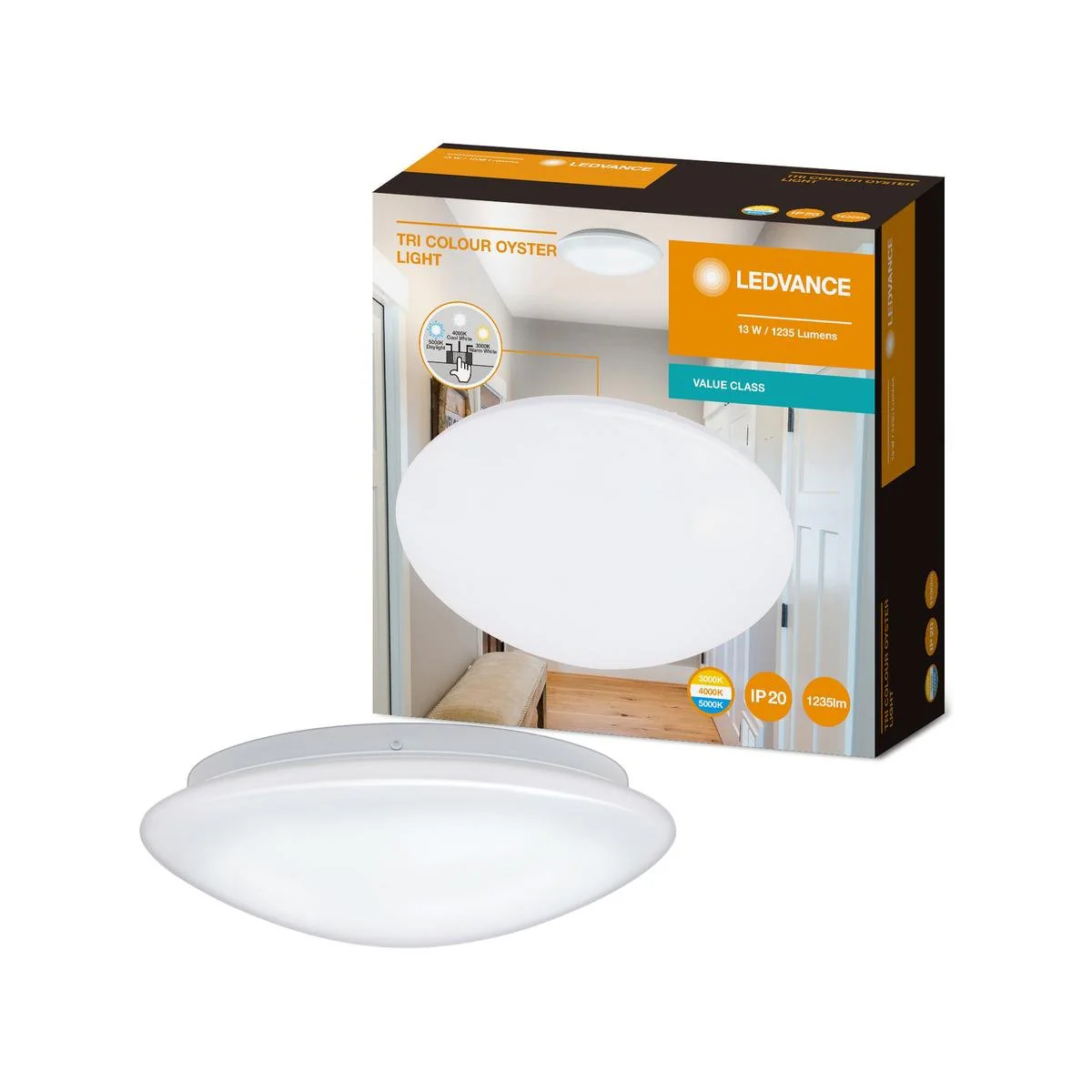 Ledvance 13W Tri Colour Ceiling Oyster Light 265mm - Adjustable Colour Temperature
