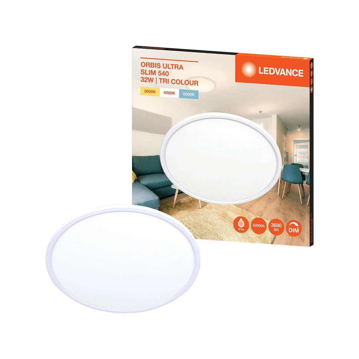 Ledvance 32W Ultra Slim Oyster Ceiling Light - 400mm - Tri Colour Dimmable